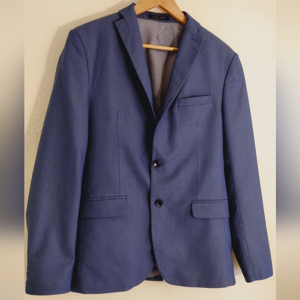 Zara Blue Men's Blazer With Elbow Patches - Picture 3 of 7